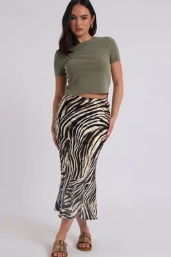Animal Bias Cut Midi Skirt