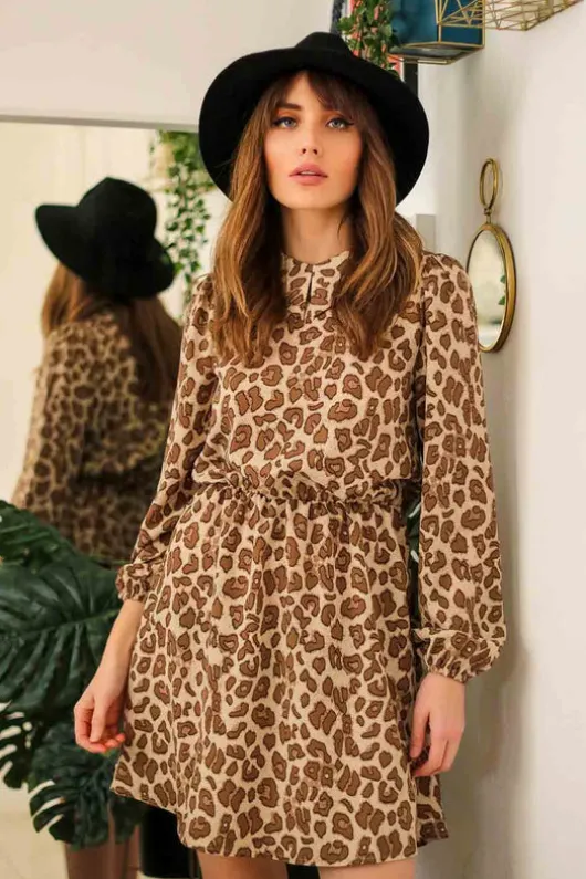 Bay Collar Detail Animal Dress