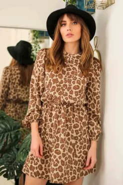 Bay Collar Detail Animal Dress