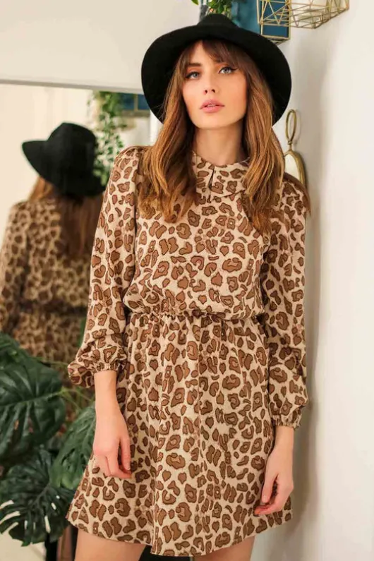 Bay Collar Detail Animal Dress
