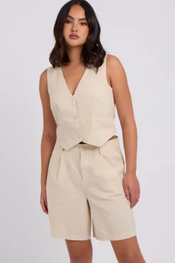 Beige Linen Blend Waistcoat