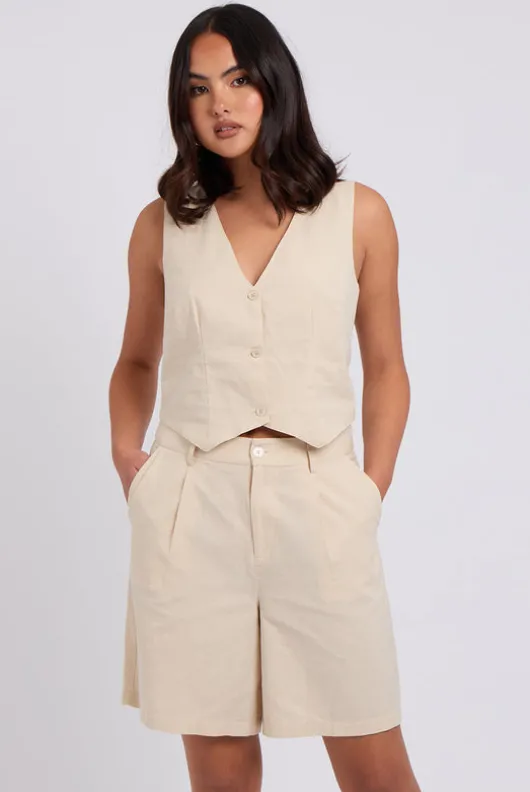 Beige Linen Blend Waistcoat