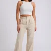Beige Linen Blend Wide Leg Trouser