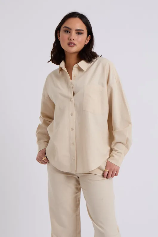 Beige Linen Blend Wide Leg Trouser