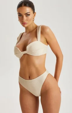 Beige Textured Ribbed Bikini Top