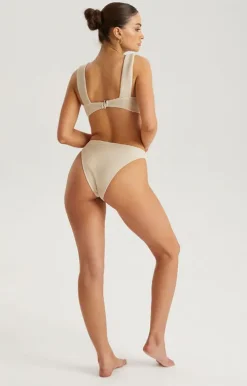 Beige Textured Ribbed Bikini Top