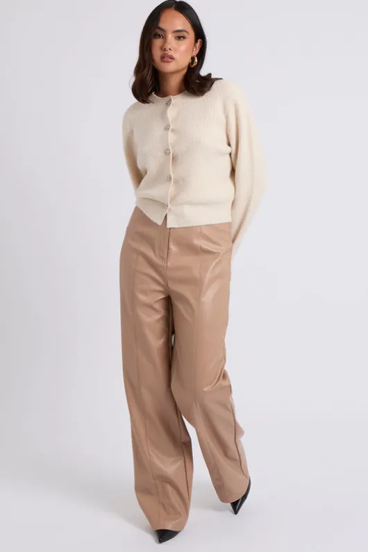 Beige Wide Leg PU Trouser