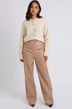 Beige Wide Leg PU Trouser