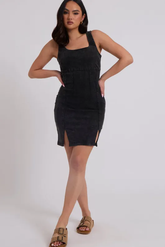 Black Asher Split Seamed Dress | Urban Bliss clothing