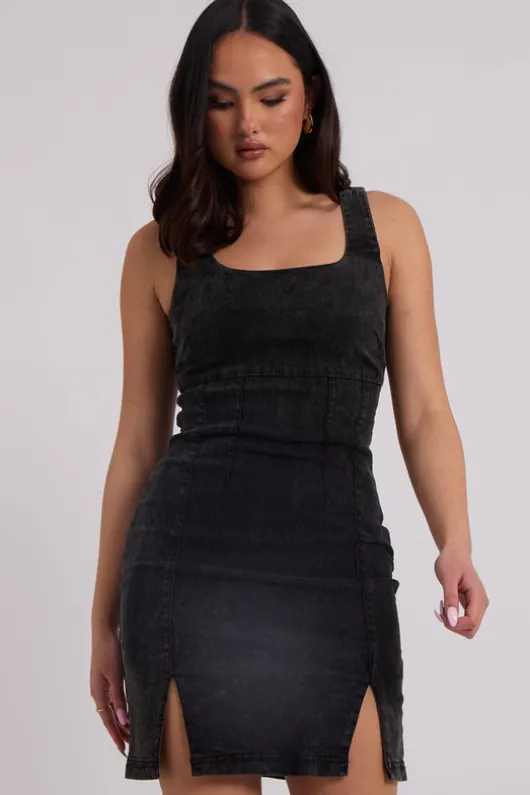 Black Asher Split Seamed Dress | Urban Bliss clothing