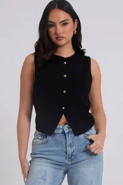 Black Button Front Vest