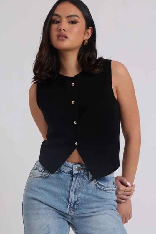 Black Button Front Vest