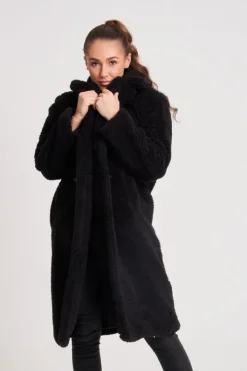 Black Chelsea Longline Teddy Borg Jacket