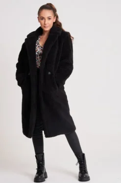Black Chelsea Longline Teddy Borg Jacket