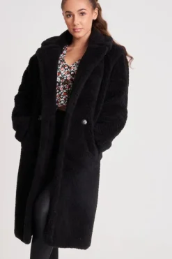 Black Chelsea Longline Teddy Borg Jacket