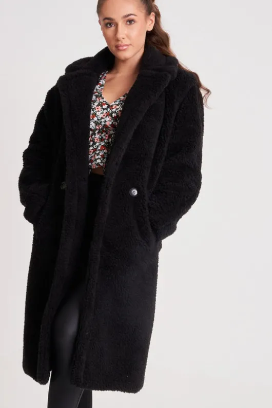Black Chelsea Longline Teddy Borg Jacket