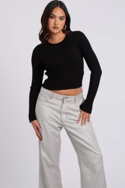 Black Cut Out Back Wrap Jumper