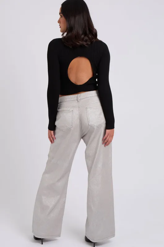 Black Cut Out Back Wrap Jumper