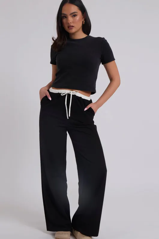 Black Double Waistband Elasticated Trouser