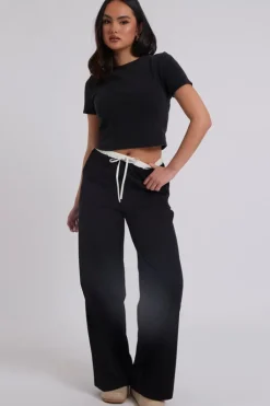 Black Double Waistband Elasticated Trouser