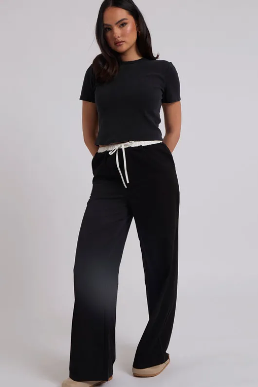 Black Double Waistband Elasticated Trouser