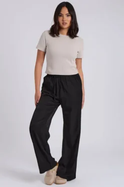 Black Drawstring Wide Leg Trousers