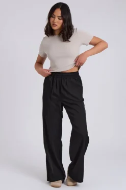 Black Drawstring Wide Leg Trousers