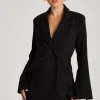 Black Flare Sleeve Fitted Blazer Dress
