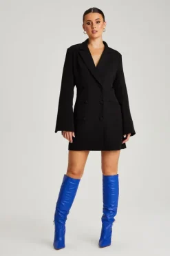 Black Flare Sleeve Fitted Blazer Dress