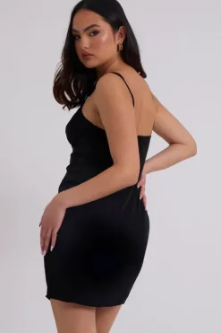 Black Gathered Front Mini Dress