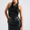 Black Halter Cowl Neck Top