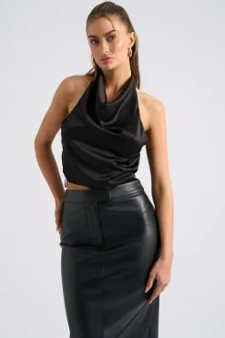 Black Halter Cowl Neck Top