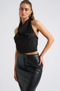 Black Halter Cowl Neck Top