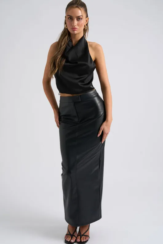 Black Halter Cowl Neck Top