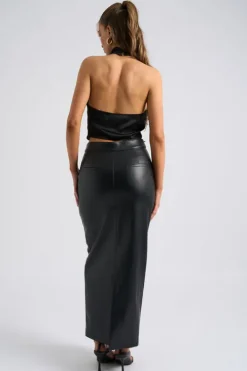 Black Halter Cowl Neck Top