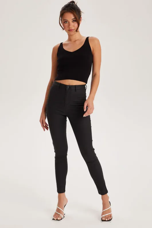 Black Leather-Look High Waist Skinny Jeans | Urban Bliss clothing