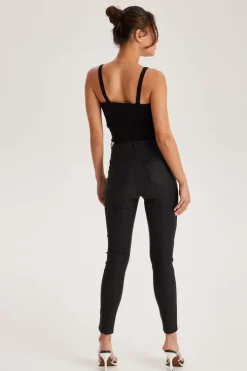 Black Leather-Look High Waist Skinny Jeans | Urban Bliss clothing