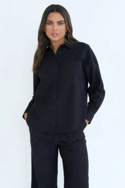 Black Linen Blend Oversized Shirt