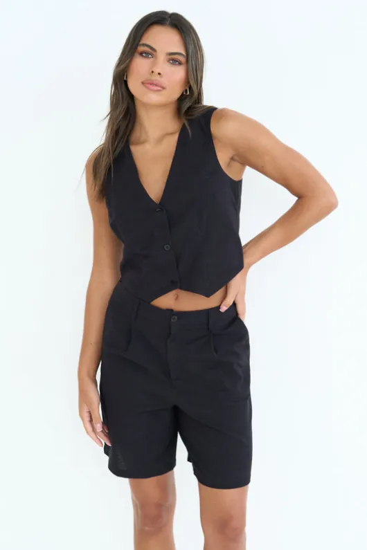 Black Linen Blend Short