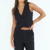 Black Linen Blend Waistcoat