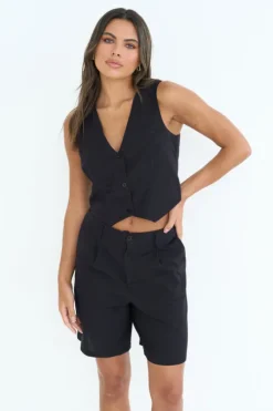 Black Linen Blend Waistcoat