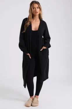 Black Longline Patch Pocket Cardi