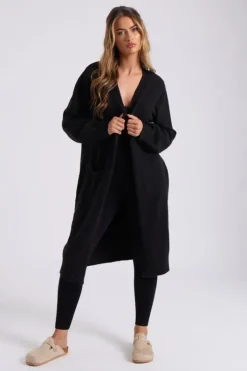 Black Longline Patch Pocket Cardi