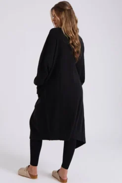 Black Longline Patch Pocket Cardi