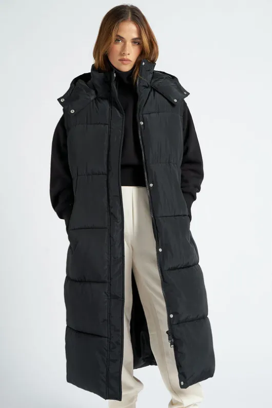 Black Longline Puffer Gilet