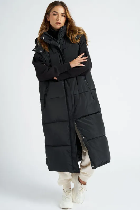 Black Longline Puffer Gilet