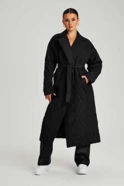 Black Longline Quilted Belted Jacket