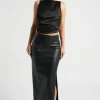 Black Maxi Side Split PU Skirt