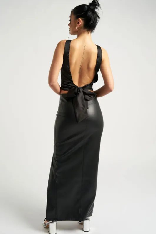 Black Maxi Side Split PU Skirt