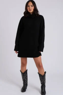 Black Mini Roll Neck Dress